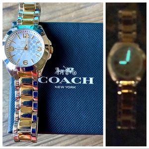 Coach gold silver link glow-in-the-dark watch